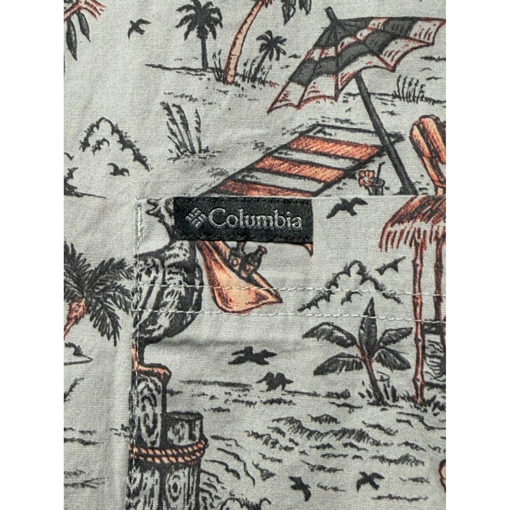 Columbia Mens XLT Tall Grey Tropical Island Parrot Print Button Down Shirt - Picture 5 of 8